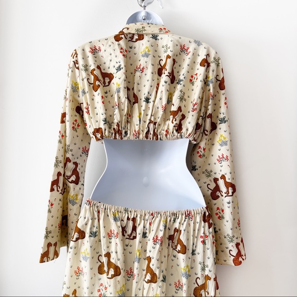 **RARE** NWOT Rhode Yellow Cutout Dress Meadow Animal Print Long Sleeves - Picture 9 of 11